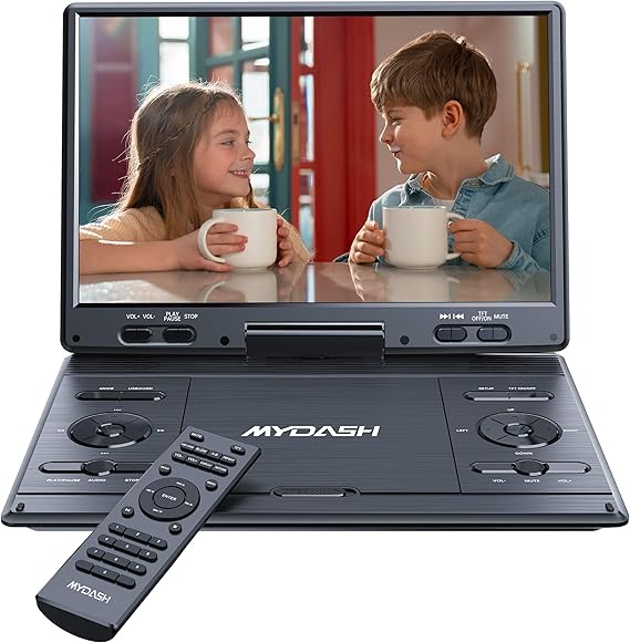 MYDASH 14.9'' Portable DVD Player with 12.5" Swivel Screen Rechargeable Car DVD Player, Portable & Travel, RegionFree Personal DVD Player Portable, USB/SD Support
