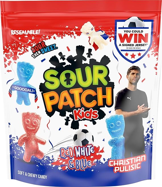 SOUR PATCH KIDS Red, White & Blue Soft & Chewy Gummy Candy, 1.8 lb | Bulk Candy