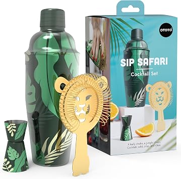 New - OTOTO Sip Safari Jungle Cocktail Shaker Set - Bartender Kit with Lion Cap, Bar Cart Accessories, Bartender Bar Accessories, Party Essentials, Cute Accessories, Unique Gifts, Kitchen Must Haves