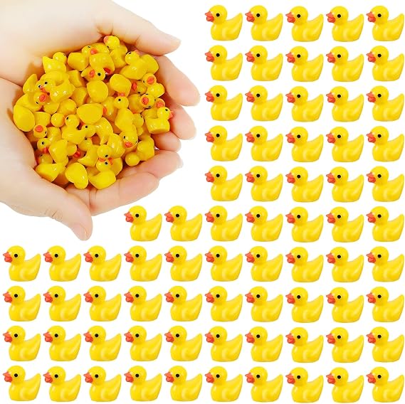 EKisemio100 Pcs Mini Resin Ducks Bulk,Tiny Yellow Duck for Hiding & Decor