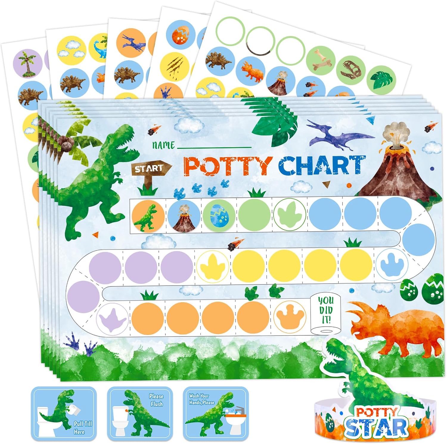 WERNNSAI Potty Training Chart - Shark Toilet Training Reward Chart with 270 Potty Training Stickers Crown Pink Sticker Chart for Boys Toddlers Kids Potty Training for Birthday Gift