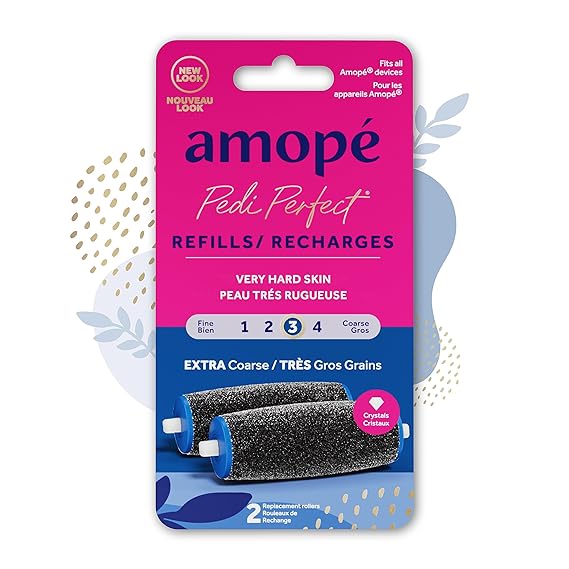 Amope Pedi Perfect Electric Callus Remover Foot File Roller Head Refills, with Diamond Crystals, Removes Hard & Dead Skin, Extra Coarse for Very Hard Skin 2 Count