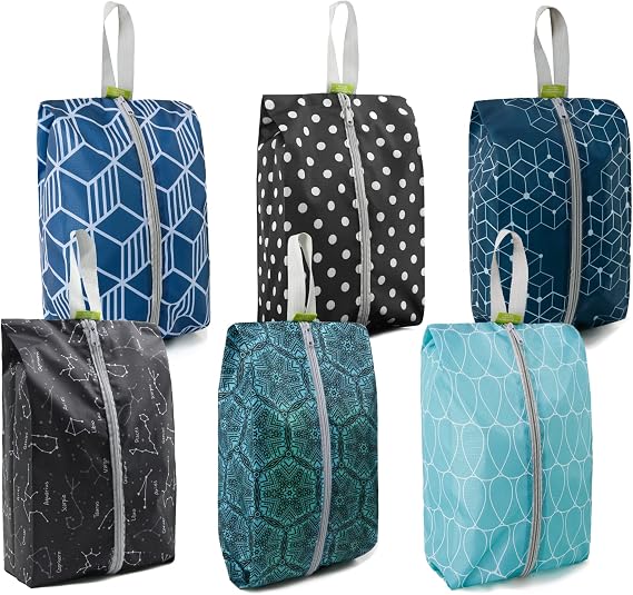 BeeGreen Shoe Organizer Shoe Bags For Travel with Zipper Closure, Shoe Storage Organizer with Handle Travel Bags, Green Blue Lightblue-Geometry, Large, Green Blue Lightblue-geometry