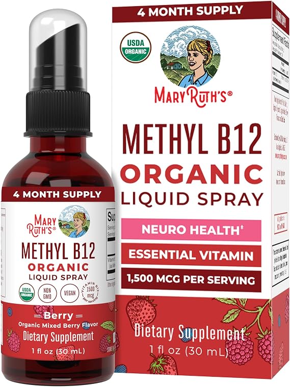MARYRUTH'S Organic Methyl B12 Spray, 1,500 mcg B12 Per Serving, 1 Fl Oz