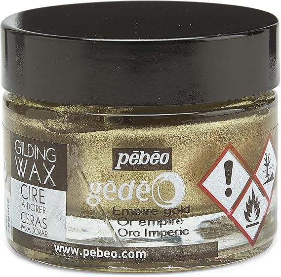 Pebeo Gilding Wax - Metallic Gilders Paste - Antiquing Wax for Furniture - Plaster - Glass - Paper - Metal - and More - Art and Craft Supplies - 5.6 Ounce Jar - Empire Gold
