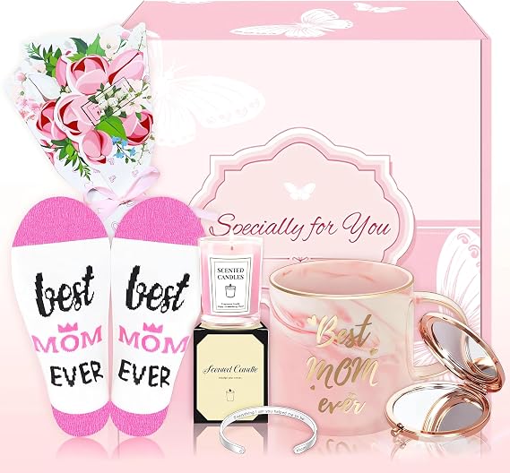 Mothers Day Gifts for Mom, Mom Birthday Gifts, Get Well Soon Gift Basket, Self Care Gift for Wife, Grandma, Daughter, Friends, Happy Birthday Gift for Women with 12 Oz Ceramic Mug, Bracelet