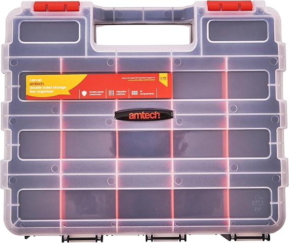 Amtech S6463 Double-Sided Storage Box Organiser, Screw Box, Assortment Box for Hardware, 34 Adjustable Compartments