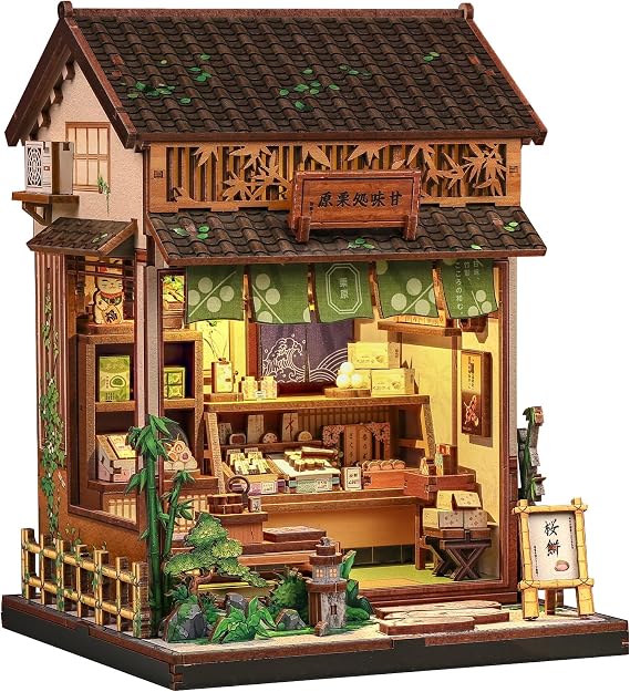 CUTEBEE Book Nook Kit, DIY Miniature House Japanese Sweet Wagashi Shop | Dollhouse Kit for Adults and Teens, Bookshelf Decor 3D Wooden Puzzle, Gifts for Family, Friends( Japanese Sweet Shop)
