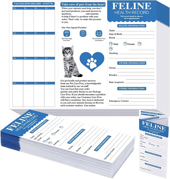 Dunzoom 25 Pcs Cat Vaccination Record Cards Foldable Health Log Booklet