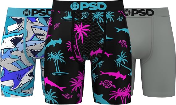 PSD Men's Boxer Briefs - Wild Waters 3 Pack, 7 Inch Inseam, Stretchy Moisture-Wicking Boxer Briefs for Men Pack, X-Large
