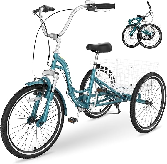 Slsy Adult Folding Tricycle, 20/24/26 Inch Foldable Trike, 3 Wheel Bikes
