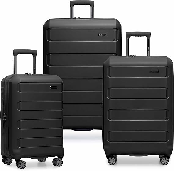 Traveler's Choice Pagosa Hardshell Expandable Luggage with Spinner Wheels, Black, 3-Piece Set (22/27/30)