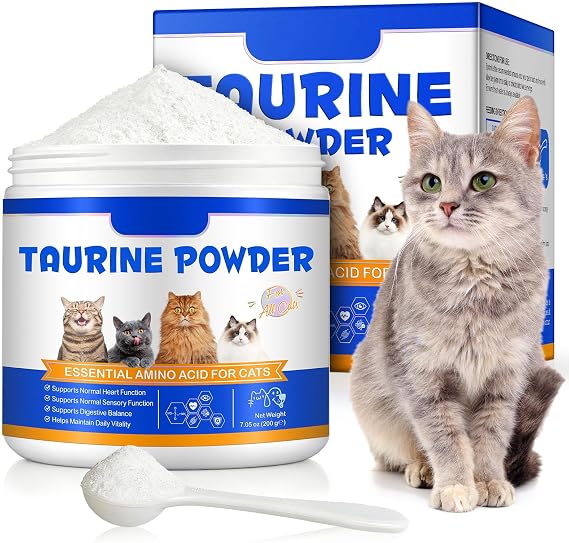 Taurine for Cats – Essential Amino Acid Powder Supplement – Taurine Powder for Cats Helps Maintain Normal Heart & Eye Function – High Purity (99%+) Formula for Kittens, Adult & Senior Cats,200g