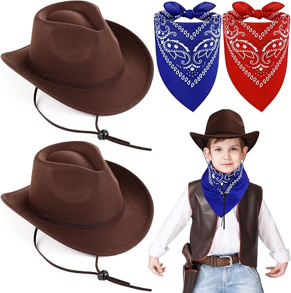 Xtinmee 2 Set Kids Cowboy Hat with Paisley Bandana