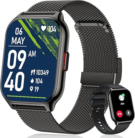 Smartwatch for Men and Women Fitness Tracker 2 Inch Touch Colour Display with Phone Function Wrist Watch Blood Pressure Monitor Heart Rate Sleep Monitor SpO2 Sports Watch Pedometer for iOS Android