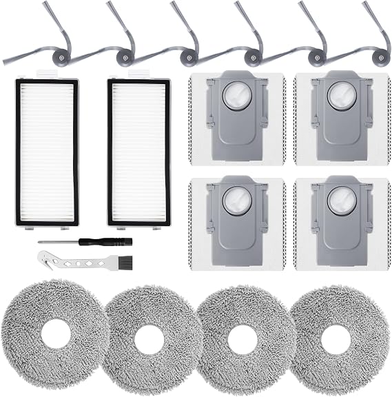 Accessories Roborock Saros Z70 robot vacuum cleaner, replacement parts Accessories with 2 filters, 6 side brushes, 4 wipes pad, 4 dust bag, 1 cleaning brush