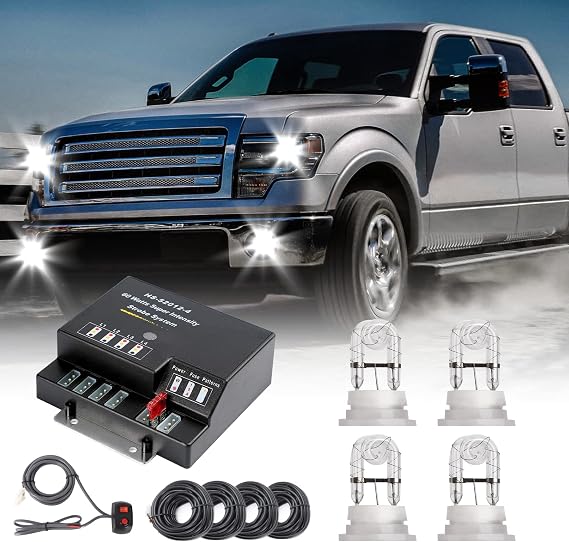 Hideaway Emergency Strobe Lights Kit 4 HID Bulbs White Clear 4PCS | 13 Flashing Mode Memory Recall Function 16 FT Power Cord with Controller White Strobe Lights for Trucks Vehicles