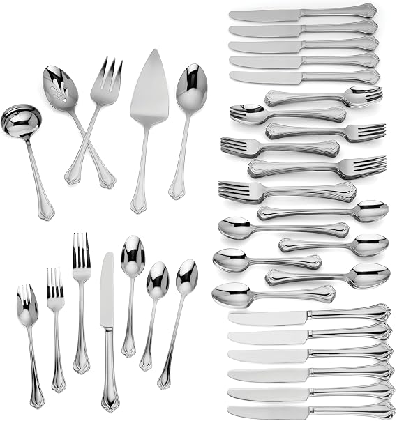 Lenox Silverware Set For 12, Alcott 89-Piece Flatware Set with Serving Utensils, Service For 12, 18/10 Stainless Steel, Mirror Finish, Dishwasher Safe, Knives Spoons and Forks (Silver, 89 Piece)