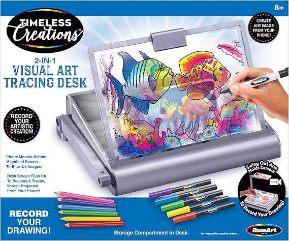 Cra-Z-Art Timeless Creations 2-in-1 Visual Art Designer, Tracing Desk, Light Box Drawing Set with Phone Holder to Record and Post Drawing Videos, Great for Ages 8 and up