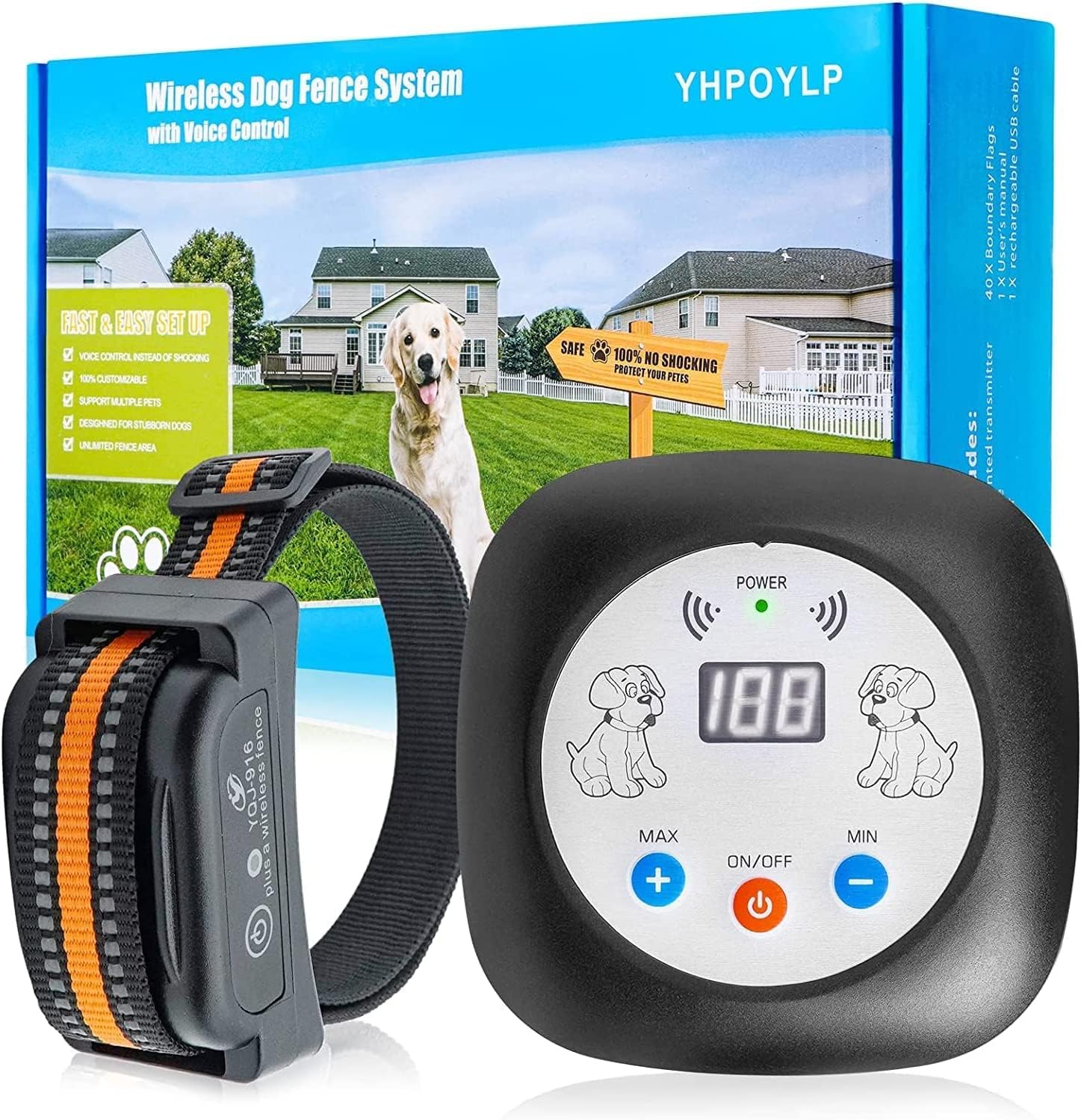 YHPOYLP Wireless Dog Fence System for Staying and palying,Electric Dog Fence Training System with Waterproof & Rechargeable Collar,Suitable for Any Size Dogs