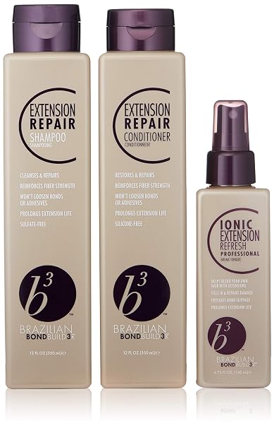 B3 Brazilian Bondbuilder Extension Shampoo/Conditioner/Refresh Trio Pack for Extensions - Repairs, Hydrates and Blends All Hair Types and Hair Extensions 28.75 fl oz (3 Count)