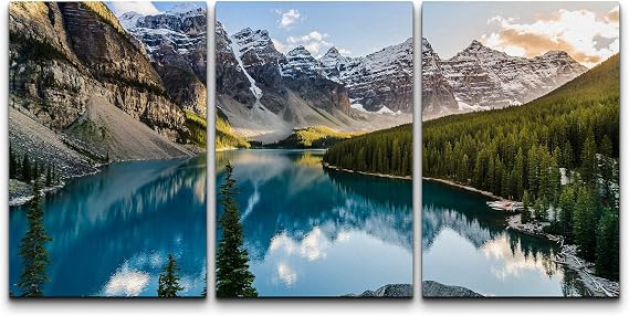 wall26 - 3 Piece Canvas Wall Art - Landscape View of Moraine Lake and Mountain Range at Sunset in Canadian Rocky Mountains - Modern Home Art Stretched and Framed Ready to Hang - 24"x36"x3 Panels