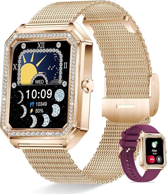 Smart Watch for Women(Answer/Make Call) Smartwatch for Android iOS Phones 1.59" HD Fitness Tracker with Pedometer Blood Oxygen Sleep Monitor AI Voice Control