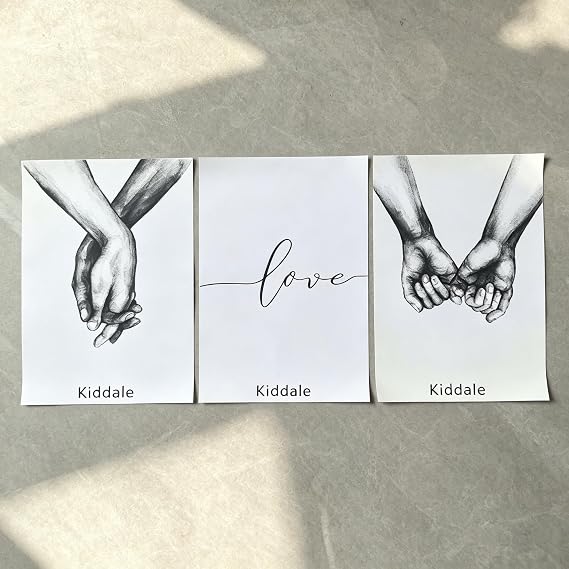Kiddale Love Line Art Wall Art Set 3 Pcs 12x16in, Black White Painting Poster for Bedroom