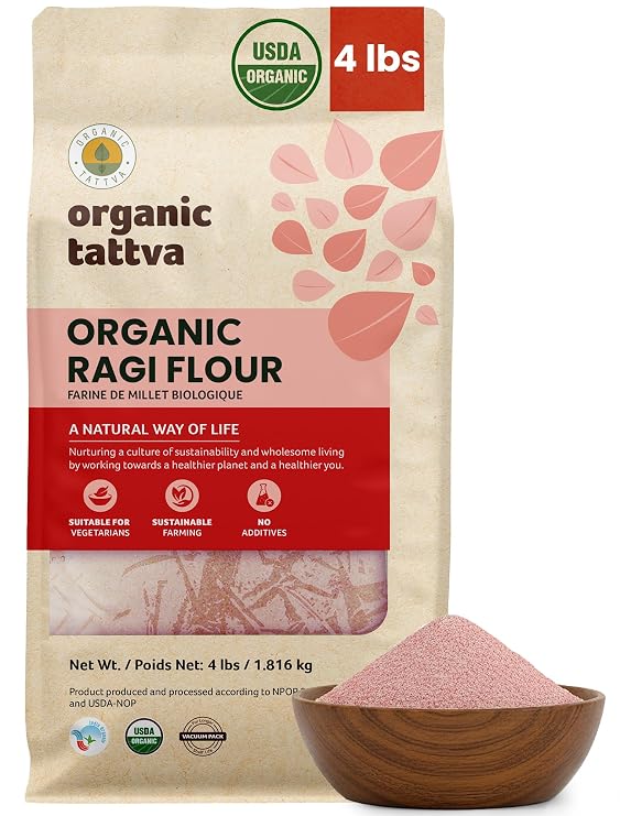 Organic Tattva Finger Millet Flour, 4 lbs, Pure Ragi Flour, USDA Certified