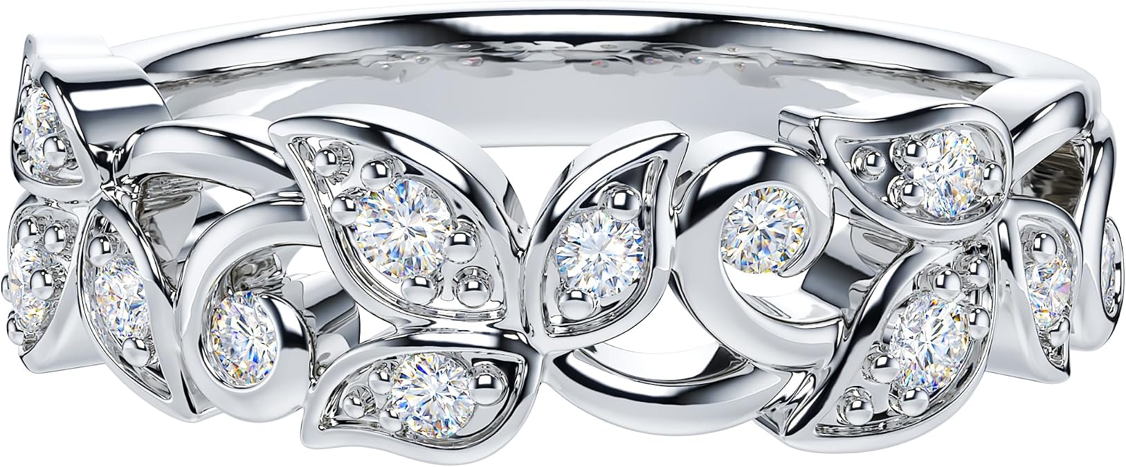 THELANDA Genuine Moissanite or Simulated Diamond Sterling Silver 6mm Wide Vine Fligree Leaves Petals Vintage Wedding Band Ring
