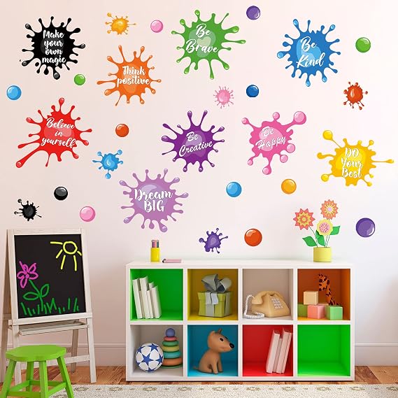 Colorful Inspirational Quotes Wall Decals Paint Splatter Classoom Stickers