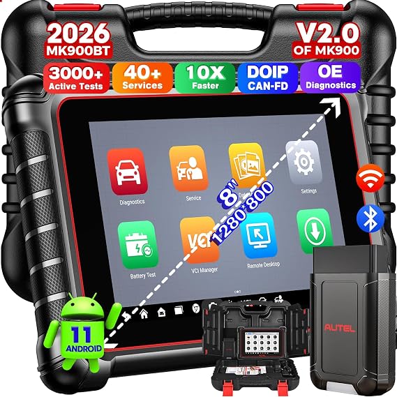 Autel MaxiCOM MK900BT Bidirectional Scanner, 40+ Service CAN FD DoIP | 2026 8In MK900-BT V2.0 of MK900 MK808S MK808BT PRO MX900 MX808S, 3000+ Active Tests 200+ Brands, OE OBD2 Diagnostic Tool FCA