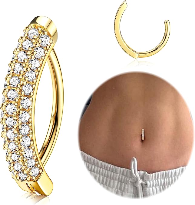 FIBO STEEL 14K Gold Plated Belly Button Rings for Women Clicker Belly Ring