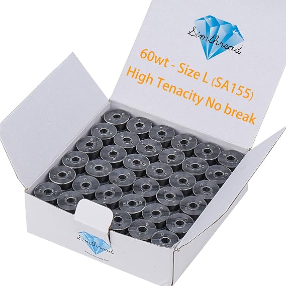 Simthread 144pcs Size L SA155 60WT Prewound Bobbin Thread - Black