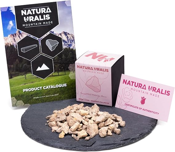 Natura Uralis Rose Pink Clay | 100g Natural Black Clay, Off White to Pastel Pink - Great Crunches, Satisfying Rustic Velvety Solid Texture, ASMR Sensation