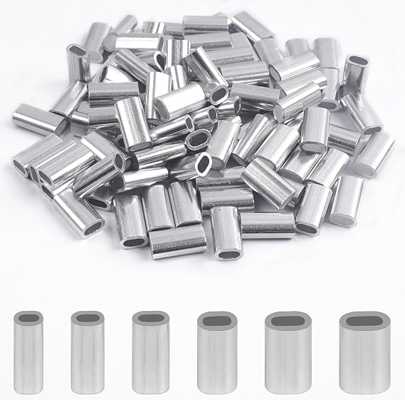SILANON Fishing Crimp Sleeves,100pcs Aluminum Single Barrel Crimp Sleeves Oval Crimping Loop Sleeves Fishing Line Crimps Tube Connectors Wire Rope Crimp Sleeves Leader Rigging Tackle