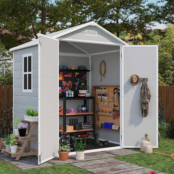 Patiowell 6x4 FT Resin Outdoor Storage Shed with Floor, Light Gray