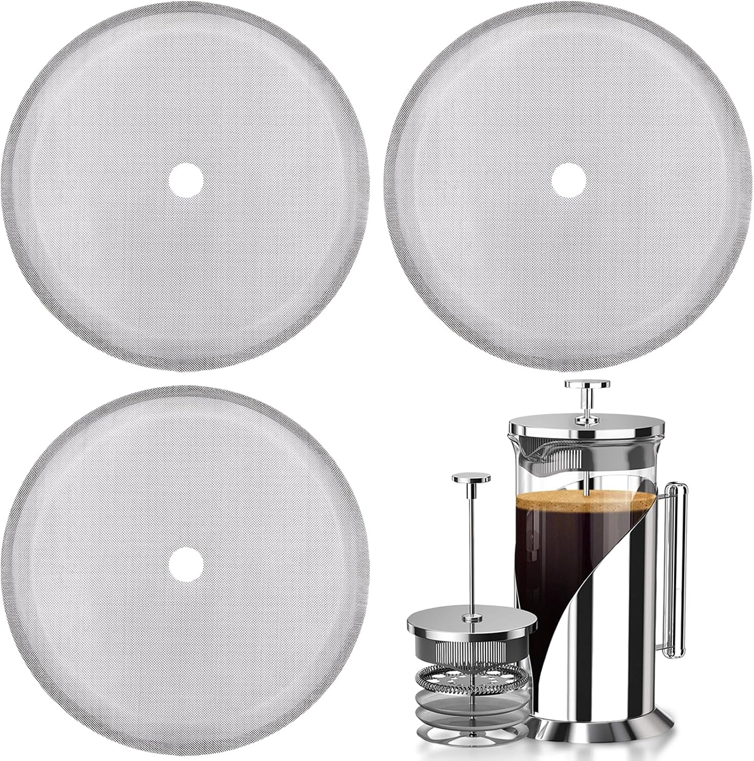3 Pack 2.75in Cafetiere Mesh Coffee Press Filter Mesh Replacement Stainless Steel Cafetiere Filter French Press Replacement Filter Screen Coffee Filters for 12 OZ 350 ml