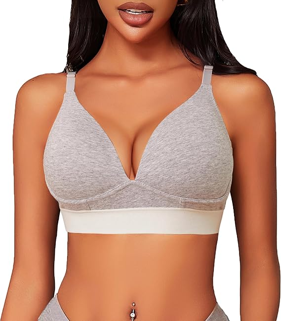 Bras for Women No Underwire Comfort Cotton Bralette Lightly Lined Wireless Bra Sexy V Neck Bralettes for Women
