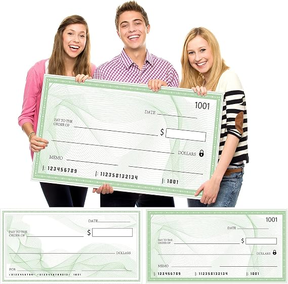 Dianelhall 2 Pcs Big Checks for Presentations 30 x 16'' Giant Large Big Blank Fake Check for Graduation Presentations Donation Awards Fundraisers Charity(Simple Style)