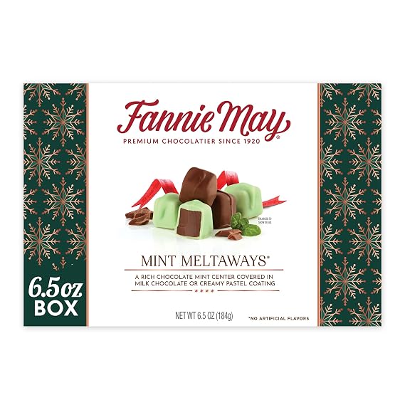 Fannie May, Premium Milk Chocolate, Mint Meltaways, Holiday Gift Box, 6.5 Oz