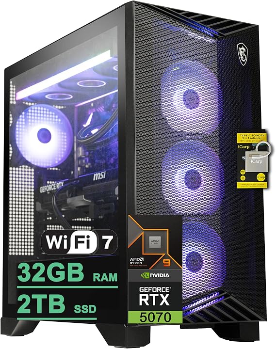 msi Aegis ZS2 Gaming Desktop AMD 12-core Zen 5 Ryzen 9 9900X (>i9-14900HX) 32GB DDR5 2TB SSD GeForce RTX 5070 DLSS 4 360mm Liquid Cooler 750W 80+ Gold PSU Support HDD Win11 ICP Hub