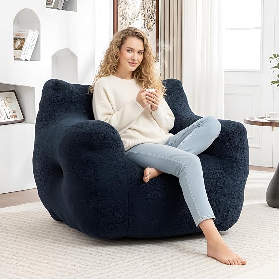 Bean Bag Chair, Bean Bag Sofa Chair with Armrests Stuffed High-Density Foam, Lazy Sofa Comfy Chairs BeanBag Chair for Adults in Living Room,Bedroom Reading (Dark Blue)