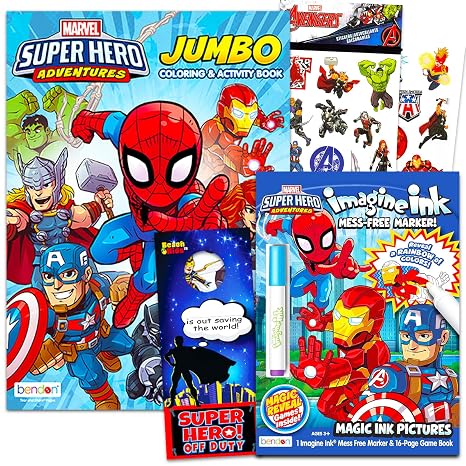 Super Hero Adventures Coloring and Activity Book Set for Kids -- Bundle with Marvel Avengers Super Hero Adventures Jumbo Coloring Book, Activity Book, and Stickers