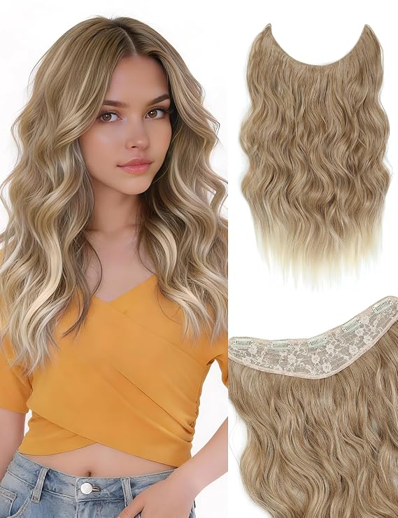 Clip in Hair Extensions for Women, Long Wavy Synthetic Hairpieces Fake Hair Extension Clips, One Piece Clip in Hair Pieces(Blonde)