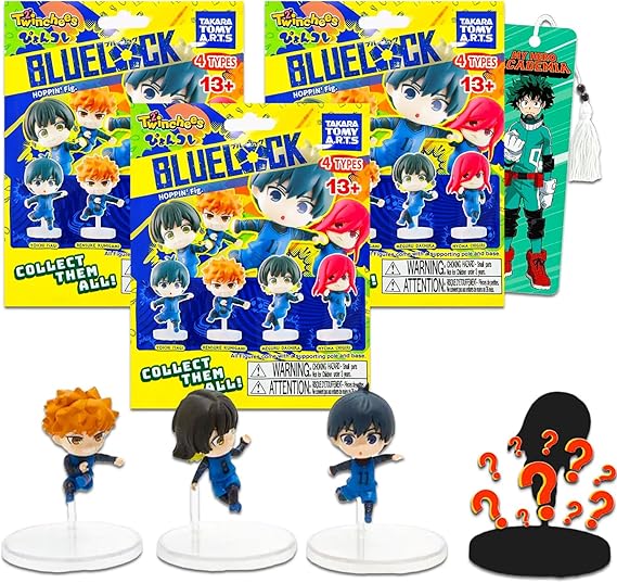 Blue Lock Mini Figures Blind Bags Set - 3 Pack Mystery Collectable Figures in Blind Bags Bundle Featuring Isagi, Bachira, Chigiri, More Plus Bookmark | Blue Lock Party Supplies