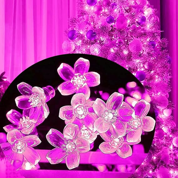 33ft 100 LED Plug in Fairy Lights, Pink Christmas Flower String Lights | 8 Modes Ip44 Waterproof Connectable Extendable Floral Lamp For Valentine'S Day, Wedding Party, Bedroom, Indoor Outdoor Decor