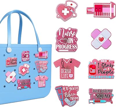 Mity Rain 8PCS Nurse Charms for Bogg Bag Accessories - Nurse Life Designs | Acrylic Accessory Charm for Bogg Bag to Beach, Pool, Compatible with Simply Southern Totes and All Bogg Bags