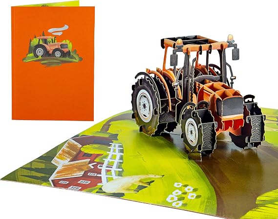WOWPAPERART Tractor - 3D Pop Up Greeting Card For All Occasions - Message Note, Thick Envelope, Fold Flat