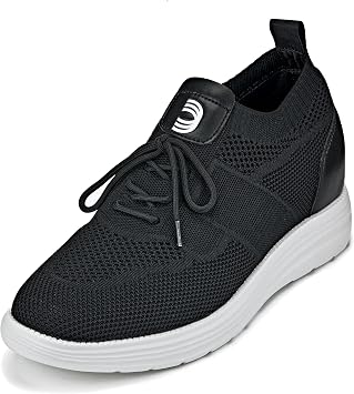 CALTO Men's Invisible Height Increasing Elevator Shoes - Black Ultra Light-Weight Lace-up Knitted Sporty Sneaker Walker - 2.8 Inches Taller - X1340 - Size 9 D(M) US